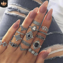 Load image into Gallery viewer, 15pcs / set Twist Fashion Gold Sliver Rings Set For Women Girls Vintage Round Ring Knuckle Rings Female PUNK Jewelry Accessories