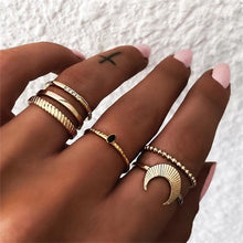 Load image into Gallery viewer, IPARAM Bohemian Vintage Gold Crescent Geometric Joint Ring Set for Women Crystal Personality Design Ring Set Party Jewelry Gift