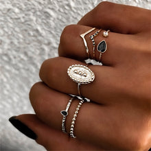 Load image into Gallery viewer, IPARAM Bohemian Vintage Gold Crescent Geometric Joint Ring Set for Women Crystal Personality Design Ring Set Party Jewelry Gift