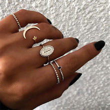 Load image into Gallery viewer, IPARAM Bohemian Vintage Gold Crescent Geometric Joint Ring Set for Women Crystal Personality Design Ring Set Party Jewelry Gift