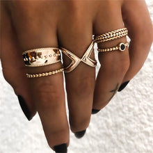 Load image into Gallery viewer, IPARAM Bohemian Vintage Gold Crescent Geometric Joint Ring Set for Women Crystal Personality Design Ring Set Party Jewelry Gift