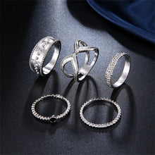 Load image into Gallery viewer, IPARAM Bohemian Vintage Gold Crescent Geometric Joint Ring Set for Women Crystal Personality Design Ring Set Party Jewelry Gift