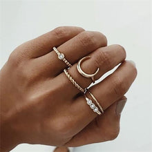 Load image into Gallery viewer, IPARAM Bohemian Vintage Gold Crescent Geometric Joint Ring Set for Women Crystal Personality Design Ring Set Party Jewelry Gift