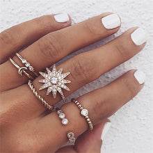 Load image into Gallery viewer, IPARAM Bohemian Vintage Gold Crescent Geometric Joint Ring Set for Women Crystal Personality Design Ring Set Party Jewelry Gift