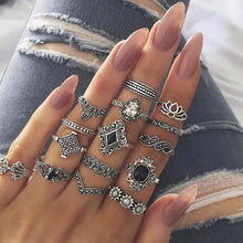 Load image into Gallery viewer, IPARAM Bohemian Vintage Gold Crescent Geometric Joint Ring Set for Women Crystal Personality Design Ring Set Party Jewelry Gift