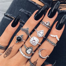 Load image into Gallery viewer, IPARAM Bohemian Vintage Gold Crescent Geometric Joint Ring Set for Women Crystal Personality Design Ring Set Party Jewelry Gift