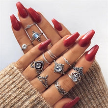 Load image into Gallery viewer, IPARAM Bohemian Vintage Gold Crescent Geometric Joint Ring Set for Women Crystal Personality Design Ring Set Party Jewelry Gift