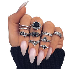 Load image into Gallery viewer, IPARAM Bohemian Vintage Gold Crescent Geometric Joint Ring Set for Women Crystal Personality Design Ring Set Party Jewelry Gift