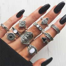 Load image into Gallery viewer, IPARAM Bohemian Vintage Gold Crescent Geometric Joint Ring Set for Women Crystal Personality Design Ring Set Party Jewelry Gift