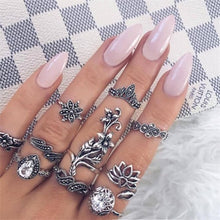Load image into Gallery viewer, IPARAM Bohemian Vintage Gold Crescent Geometric Joint Ring Set for Women Crystal Personality Design Ring Set Party Jewelry Gift