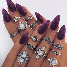 Load image into Gallery viewer, IPARAM Bohemian Vintage Gold Crescent Geometric Joint Ring Set for Women Crystal Personality Design Ring Set Party Jewelry Gift