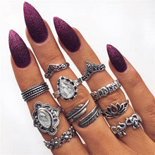 Load image into Gallery viewer, IPARAM Bohemian Vintage Gold Crescent Geometric Joint Ring Set for Women Crystal Personality Design Ring Set Party Jewelry Gift