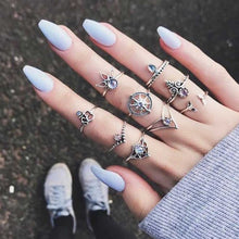 Load image into Gallery viewer, IPARAM Bohemian Vintage Gold Crescent Geometric Joint Ring Set for Women Crystal Personality Design Ring Set Party Jewelry Gift