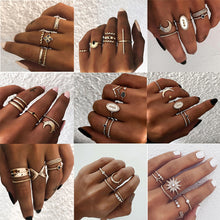 Load image into Gallery viewer, IPARAM Bohemian Vintage Gold Crescent Geometric Joint Ring Set for Women Crystal Personality Design Ring Set Party Jewelry Gift