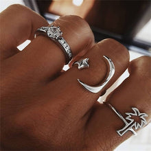 Load image into Gallery viewer, IPARAM Bohemian Vintage Gold Crescent Geometric Joint Ring Set for Women Crystal Personality Design Ring Set Party Jewelry Gift